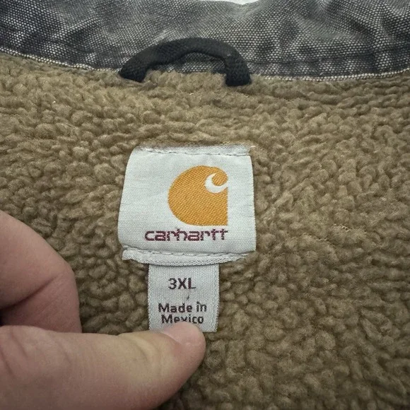 Carhartt Jacket Mens 3XL Brown Canvas Full Zip Sherpa Lined Distressed C61-DKB - Picture 6 of 10